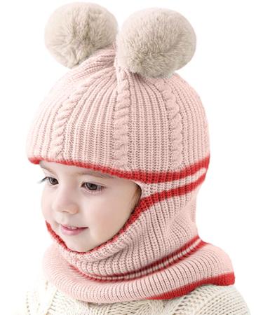 crazy bean Kids Girls Boys Winter Warm Hat Windproof Hat and Scarf 3-in-1 Toddler Knitted Beanie Hat One Size Beige