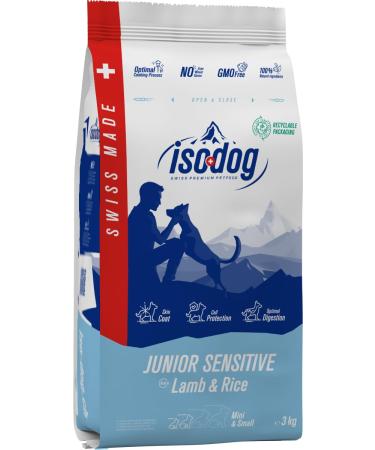 Iso dog - Premium Croquettes for Dwarf and Small Breed Puppies - Gluten-free - Optimal digestion - Rich in Lamb - 3kg - 100% Natural raw materials - made in Switzerland