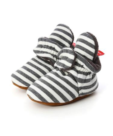 EDOTON Unisex Newborn Winter Boots Warm Stripe Bootie Non-Slip Sole Soft Stay On Ajustable Bootie Sock 6-12 Months Stripe Light Black