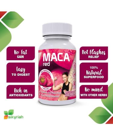 Organic Red Maca Capsules for Women - Pure and Gelatinized from Peru - Hormone Balancer and Energy Booster - Kosher Certified by Sikyriah - Buy Online on GoSupps.com