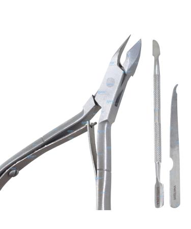 YNR Professional Stainless Steel Double End Cuticle Pusher + Cuticle Nippers Duo + Nail File Professional Manicure Pedicure Nail Cleaner Gel Polish Remover Prep Cutters Remove Dead Skin (3-in1)