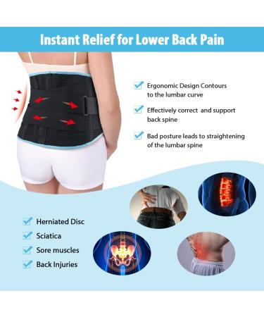 Newgo Back Bandage Support Belt for Men & Women | 4 Strut Lumbar Stabilizer | Relieve Back Pain & Prevent Injuries - Black - Buy Online on GoSupps.com
