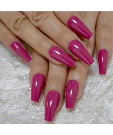 Dark Rose Pink Coffin False Nail Tips - 24pcs Glossy Acrylic Press On UV Fake Nails | Salon-Quality Full Cover with Glue Sticker | L5578 - Buy Online on GoSupps.com
