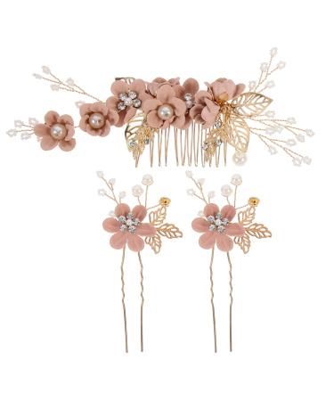 Garneck Wedding Floral Hair Pins: 3Pcs Rhinestone Wedding Hair Clips Bridal Hair Pins Elegant Hair Accessories for Women Girls Pink