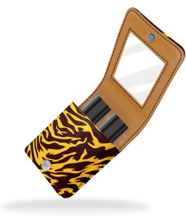 Stylish Leather Lipstick Case with Mirror - Mini Lip Gloss Organizer in Tiger Print | Perfect for Travel & Storage - Buy Online on GoSupps.com