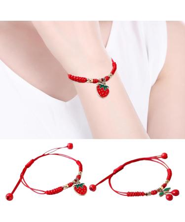 Oralgos Set: 2 Handmade Cute Bracelets with Elegant Strawberry & Cherry Pendants - Perfect Gift for Friends & Couples - Buy Online on GoSupps.com