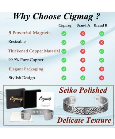 Cigmag 9X Lymphatic Drainage Men's Copper Bracelet - Ultra Strength Magnet - Adjustable, Celtic Knot 2 Grey - Gift Box Included - Buy Online on GoSupps.com