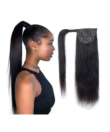 Ponytail Extensions 8-24inch Wrap Around Ponytail Extensions Straight Remy Human Hair Ponytail Human Hair Clip in Ponytail Hair Extensions Natural Black for Women(Size:12inch(30cm)) 12inch(30cm) Wrap Around