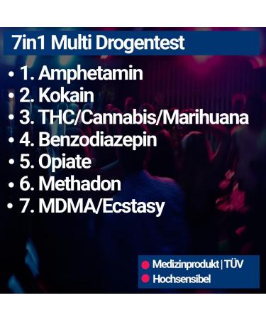 5x 7-in-1 Multi Drug Test | Urine Test for THC Cocaine Opiate Methadone Amphetamines MDMA & Benzodiazepines | Pharmacy Quality - Buy Online on GoSupps.com