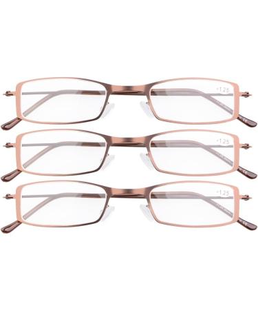 Eyekepper 3 Pcs Stainless Steel Half Eye Reading Glasses +1.50 - Stylish All Brown Frames for Comfortable Reading - Buy Online on GoSupps.com