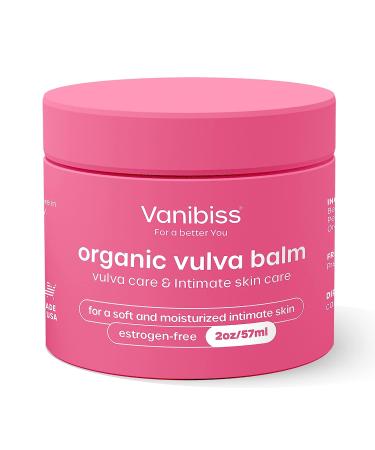 Vanibiss Organic Vulva Balm - Vaginal Moisturizer - Relieves Dryness Chafing Irritation Intimate Discomfort  Balance pH - Feminine Care - Menopause Support Cream (2oz)