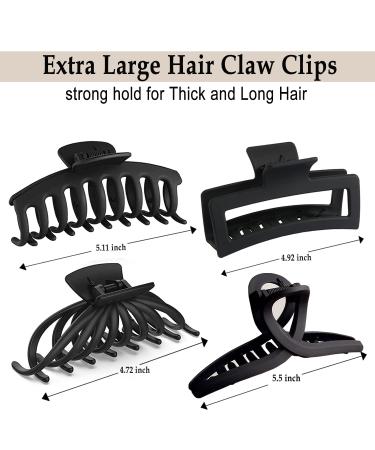 4 Matte Black Extra-Large Claw Clips for Thick & Curly Hair - Strong Hold Rectangular Hair Clips for Women and Girls - Buy Online on GoSupps.com