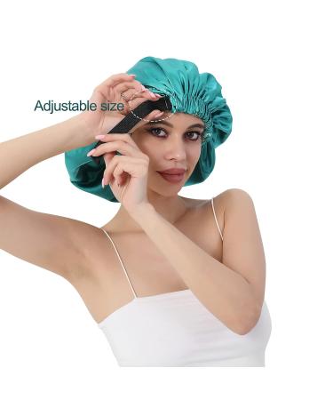 Reversible Silk Satin Bonnet for Sleeping - Large Adjustable Hair Wrap Cap for Women - BlackishGreen - Buy Online on GoSupps.com