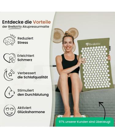 BRELLAVIO Acupressure Mat & Pillow - Ultimate Relaxation for Back Neck Shoulders & Feet | Green Acupuncture Massage Mat for Pain Relief - Buy Online on GoSupps.com
