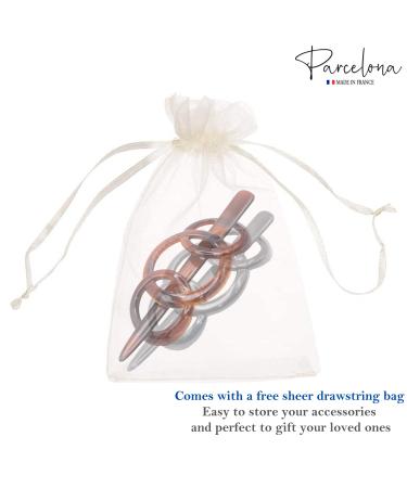 Parcelona French Triple Ringed Tortoise Shell Brown & Glossy Black Hair Slider Pin Ponytail Holder Barrette Set - 2 Pieces - Buy Online on GoSupps.com