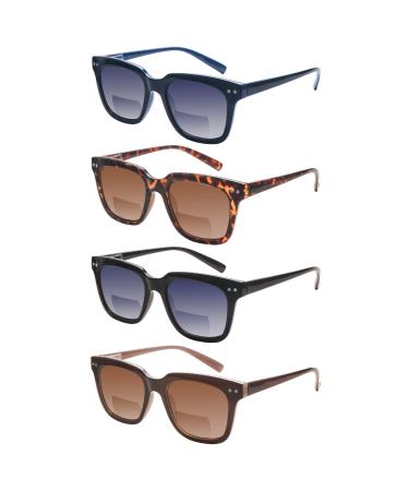 CLASAGA Bifocal Reading Glasses Sunglasses Readers for Women Men UV400 Protection Sun Readers Spring Hinges Retro Frame 4 Mix Color 1.25 x