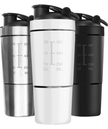 ROCKY&CHAO Stainless Steel Protein Shaker 700ml + 200ml - Double Wall Mixer with Powder Compartment & Ball - Ideal for Fitness & Sports (White) - Buy Online on GoSupps.com