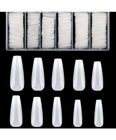 500 pieces acrylic artificial nail tips wrong nail ballerina fake nails natural nail tips with clear box long coffin form 10 sizes nature