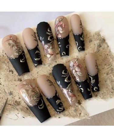 Temperament enhancement nail hand nail" embossed retro stereo nail plaster micro-carved painted wear nail style (10 pieces)(XS)