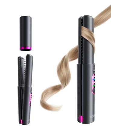 Cordless Hair Straightener and Curler 2 in 1 Mini Curling Iron Straightener Combo with 5000mAh Battery Portable Ceramic Flat Iron for Travel USB-C Rechargeable 15s Fast Heating Gray