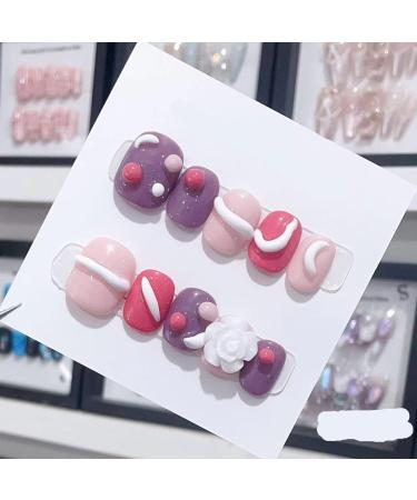 Handmade Long and Short Nail Patches for Artificial Nail Enhancement(Color:19585 Size:M)