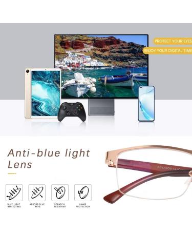FONHCOO Half-Rim Reading Glasses for Men & Women - Blue Light Filter Visual Aid for Seniors - Stylish Gold Design - Buy Online on GoSupps.com