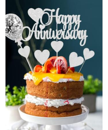 Elicola Happy Anniversary Cake Topper Decorations Glitter Wedding Anniversary Cake Topper Supplies Party Cake Decor Silver - Buy Online on GoSupps.com