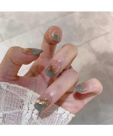Wearing nail fake nail patch detachable manicure autumn and winter nail patch short nail(Ultrashort green S)