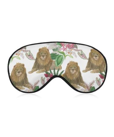 Watercolor Lion and Tropical Leaves Sleep Mask Eye Cover for Sleeping Blindfold with Adjustable Strap Blocks Light Night Travel Nap for Men Women