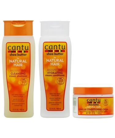 Cantu Shea Butter Cleansing Shampoo + Hydrating Conditioner + Leave-in Conditioning Cream 12oz"Set"