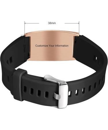 Custom Medical Alert Bracelets for Men & Women - Free Engraving Waterproof Silicone ID Wristbands Adjustable 9" Medic Jewelry - Black with Rose Gold Tag - Buy Online on GoSupps.com
