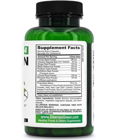 Siberian Green Herbal Colon Detox with Senna Buckthorn Prune Fruit 90 Capsules Traditional Siberian Formula 14 Herbs & Probiotic to Cleanse Colon and Detox Body - Buy Online on GoSupps.com