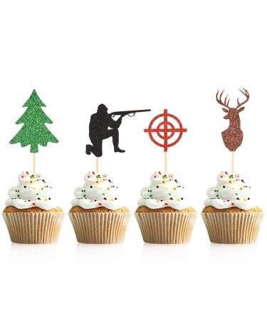 Deer Hunting Birthday Cupcake Toppers 48 Pieces Tree Target Hunter Cupcake Picks for Hunting Theme Party Cake Decoration Supplies