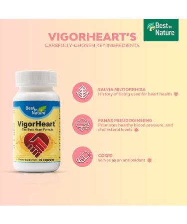 VigorHeart Natural Heart Supplement Pills with CoQ10 Salvia Miltiorrhiza & Panax Pseudoginseng - 30 Capsules for Optimal Heart Health - Buy Online on GoSupps.com