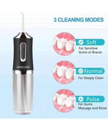 Portable Cordless Water Flosser Teeth Cleaner | 3 Modes 4 Jets | Rechargeable Dental Irrigator for Travel Home Braces | Black - Buy Online on GoSupps.com