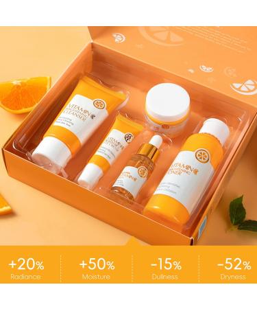 5PCS Vitamin C Skincare Set Complete Face Care Kit with Cleanser Toner Serum Eye Cream and Face Cream Moisturizing Anti-Aging Skin - Buy Online on GoSupps.com