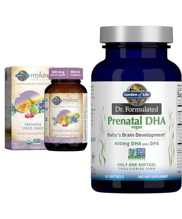 Garden of Life Organics Prenatal Vitamin: Folate for Energy & Healthy Fetal Development & Dr. Formulated Prenatal Vegan DHA - Certified Vegan Omega 3 Supplement with 400mg DHA + DPA