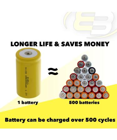 Exell D Size 1.2V 5000mAh NiCD Rechargeable Battery - Perfect for Flushometers Sinks & More | International Shipping Available - Buy Online on GoSupps.com