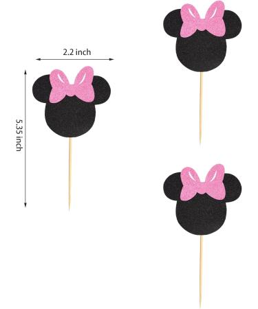 Arthsdite 24Pcs Mouse Inspired Cupcake Toppers with Pink Bow Black Glitter Mouse Cake Decorations for Baby Shower Wedding Kids Birthday Party Cake Decorations Supplies - Black Glitter - Buy Online on GoSupps.com