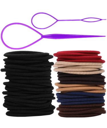 Luumxai 50Pcs Ouchless Womens Elastic Hair Tie ,Topsy Tail Hair Tools, High Stretch Rubber Hair Band,Women's Hair Braided Elastic Thick Tie, No Metal Hair Elastic Hair Band for Thick and Curly Hair Ponytail Holders(4mm) Bl…