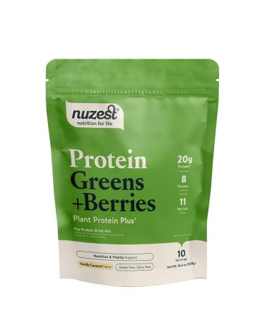 Nuzest Protein Greens + Berries Superfood Powder Plant Protein Blend - 300g / 10.6 oz Pouch (10 Servings) (Vanilla Caramel 300g) Vanilla Caramel 300g