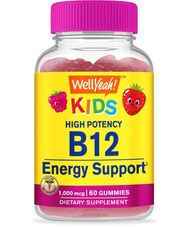 WellYeah Vitamin B12 Gummies for Kids - Boost Energy Improve Brain Function and Strengthen Immune System - Non-GMO Gluten-Free - Great Tasting Berry Flavor - Easy to Chew - 60 Gummies