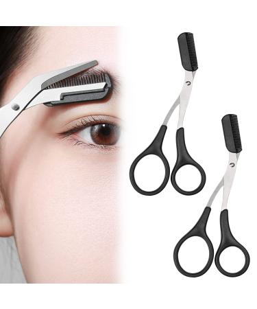 2Pcs Stainless Steel Black Eyebrow Trimming Scissors with Comb Eyebrow Scissors with Comb Lightweight Detachable Ergonomic Handle and Easy Storage Ideal for Men and Women