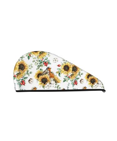 Sunflowers Leaves and Birds Microfiber Hair Towel Soft Super Absorbent Hair Towel Wrap for Women Coral Velvet Quick Dry Hair Cap for Long Curly and Thick Hair