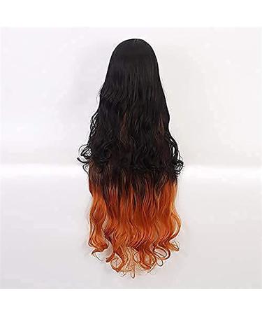 Nezuko Demon Slayer Cosplay Wig with Accessories - Long Curly Black Orange Gradient Kids Wig for Halloween Props - Buy Online on GoSupps.com