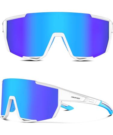 HAAYOT Polarized Cycling Baseball Sunglasses for Men and Women - 3 Interchangeable Lenses - White & Blue - Buy Online on GoSupps.com