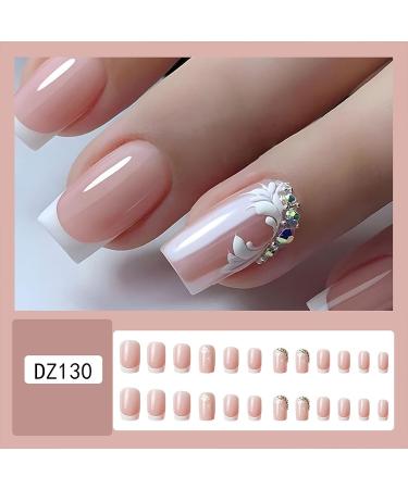 VOTACOS Short Square Press on Nails - Nude False Nails with Flower Design for Women - Buy Online on GoSupps.com