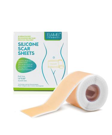 Silicone Scar Sheets Medical Grade Silicone Scar Tape (1.6 x 60 Roll-1.5M) Scar Removal Strips for Acne Scars C-Section & Keloid Surgery Scars Sheets (S)