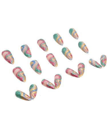Stunning Almond Stiletto Press-on Nails - 24Pcs Glossy False Nails with Colorful Swirl Designs for Women and Girls - Buy Online on GoSupps.com