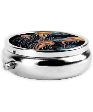Buy Blue and Gold Jellyfish Mini Round Pill Box | 3 Compartment Portable Pill Organizer for Travel Home & Office - Buy Online on GoSupps.com